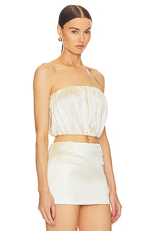 Helsa Heavy Satin Bubble Top in Ivory