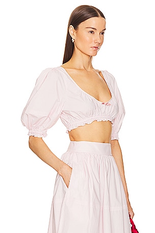 Helsa Poplin Cropped Peasant Top in Blush