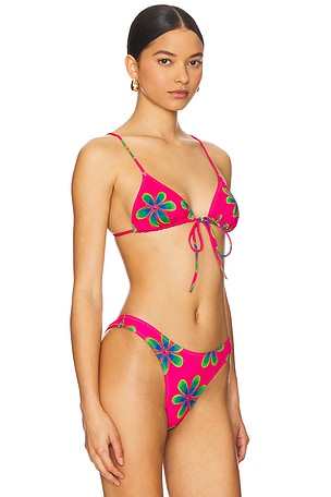 Heavy Manners Triangle Front Tie Bikini Top in Red
