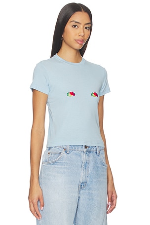 HOMMEgirls X Fruit Of The Loom Baby Tee With Double Logo in Baby Blue