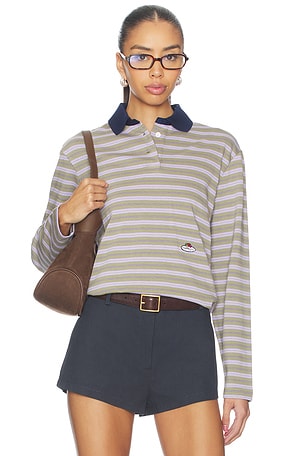 X Fruit Of The Loom Striped Long Sleeve Polo in Lavender Stripe HOMMEgirls