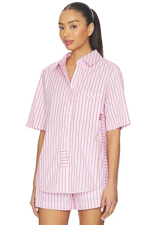 Hommey Stripe Pajama Short Sleeve Shirt in Pink