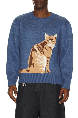 House of Sunny The Ginger Cat Sweater in Blue. Size XL/1X. Also