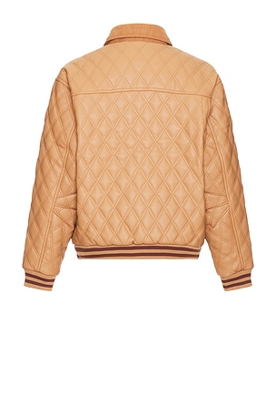 House of Sunny Midcentury Quilt Bomber Jacket in Tan