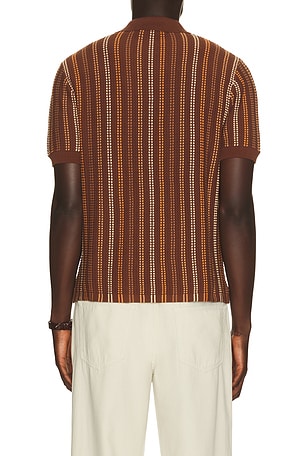 House of Sunny Stripe Knitted Polo in Brown