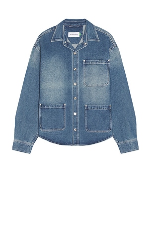 House of Sunny Take A Trip Contrast Stitch Shirt in Blue