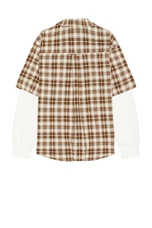 House of Sunny Double Layered Button Down Shirt in Brown