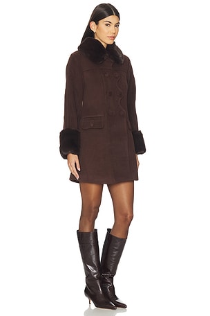 House of Sunny The Dolly Coat With Faux Fur Trim in Brown