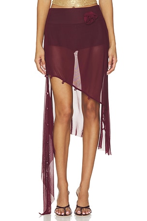 Asymmetric Mesh Skirt With Flower Applique House of Sunny
