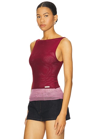 House of Sunny Multi Layer Mesh Top in Burgundy