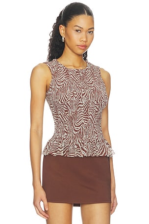 House of Sunny Zebra Mesh Top in Brown