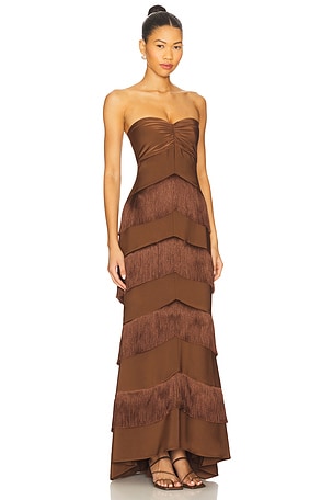 House of Harlow 1960 x REVOLVE Hera Fringe Maxi Dress in Chocolate. Size XS. Also