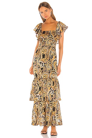 House of Harlow 1960 X REVOLVE Daya Maxi Dress in Black & Gold Paisley |  REVOLVE