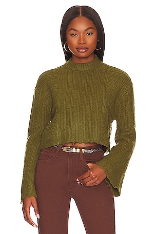 Exaggerated Ribbed High Neck Chunky Knit Crop Sweater in Dark Green -  Retro, Indie and Unique Fashion