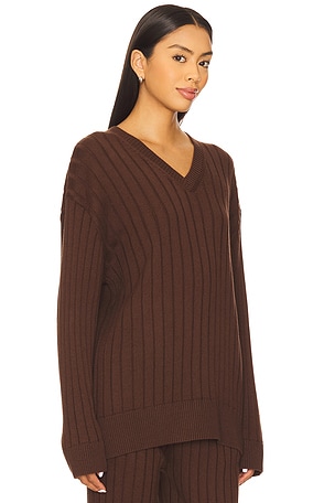 House of Harlow 1960 x REVOLVE Irvina Ribbed V Neck in Chocolate
