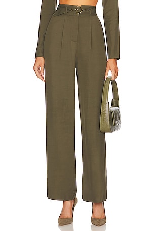 Jet Stream Olive Green High-Waisted Wide-Leg Pants