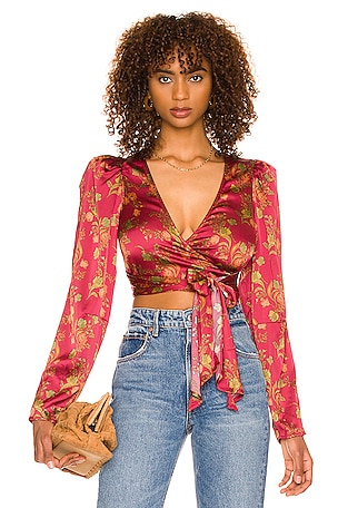 House of Harlow 1960 Red Floral Alaia Wrap buy Blouse Long Sleeve V-Neck Size S NWT