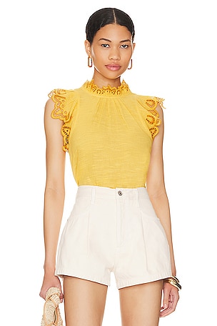 1. STATE Flutter Sleeve Smocked Neck Blouse in Pale Yellow | REVOLVE
