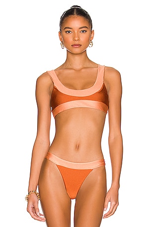 superdown Mia Ribbed Bikini Top in Coral