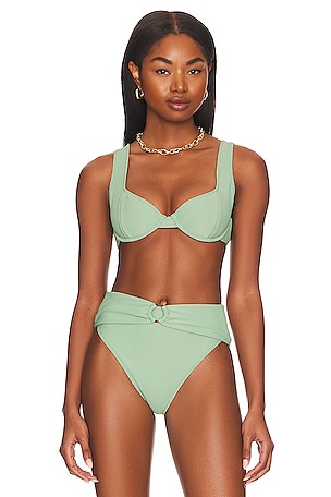 Women's Ruffle Green Bandeau Bikini Top