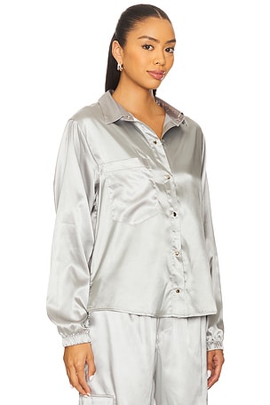 Heroine Sport Satin Button Up Shirt in Metallic Silver