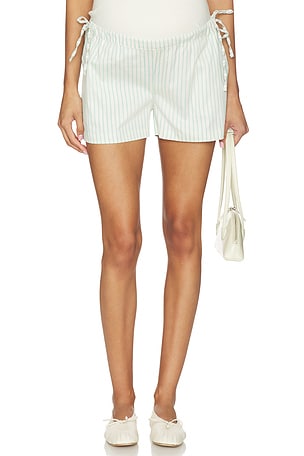 HATCH The Side Tie Short in Green,Cream