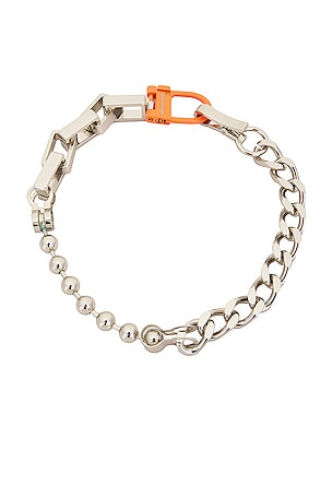 Heron Preston Multichain Square Necklace in Silver & Orange