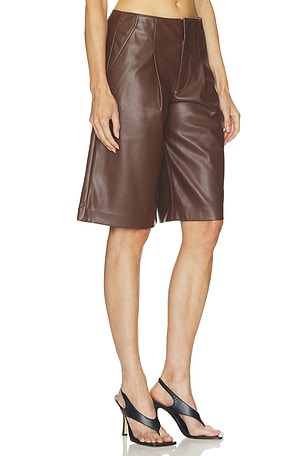 Hudson Jeans Faux Leather Pleated Trouser Short in Brown