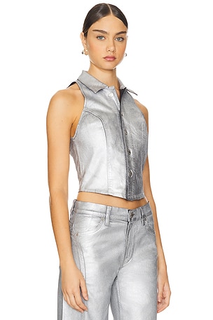 Hudson Jeans Halter Vest in Metallic Silver