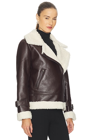 Hudson Jeans Vegan Leather Sherpa Jacket in Brown