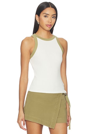 Hudson Jeans Ribbed Racer Tank Top in Cream