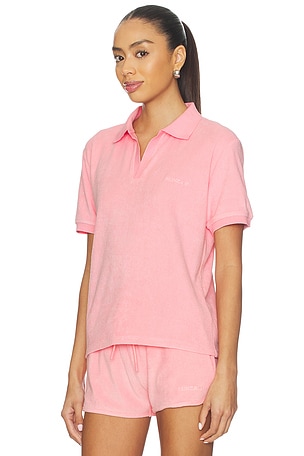 Hunza G Towelling Embroidered Polo in Pink