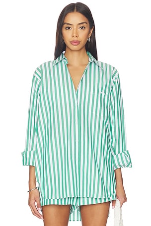 Hunza G Cabana Stripe Embroidered Shirt in Green