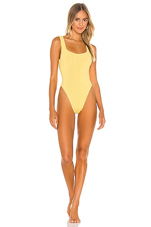 Hunza G Classic Square Neck One Piece in Lemon REVOLVE