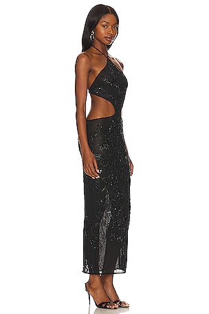 h:ours Ahinara Embellished Midi Dress in Black