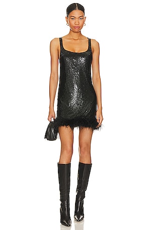 Houndstooth Sequin Mini Dress - Black - H&O