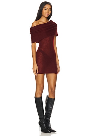 h:ours Adele Off The Shoulder Sweater Mini Dress in Red