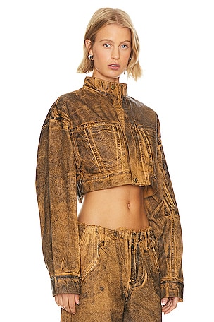 h:ours Anaisa Oversized Cropped Jacket in Brown