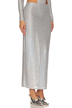h:ours Shirley Midi Skirt in Metallic Silver