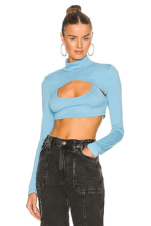 H:ours Zeri Cut out Crop hotsell Top in Cyan Blue Small New Womens Mock Neck