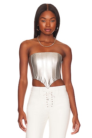 BY DYLN Crropped Denim Corset - White