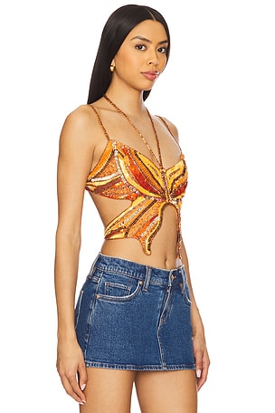 h:ours Carola Embellished Top in Orange