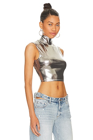 h:ours Katerina Top in Metallic Silver