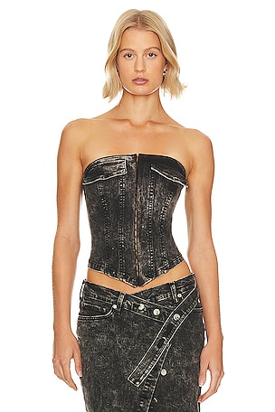 Jaded London Distressed Faux Leather Corset in Black Wash