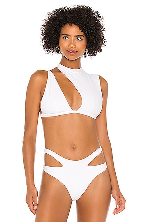 White Buckle Scoop Neck Bikini Top, Swimwear