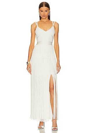 Icon Strappy Ottoman Fringe Gown Herve Leger