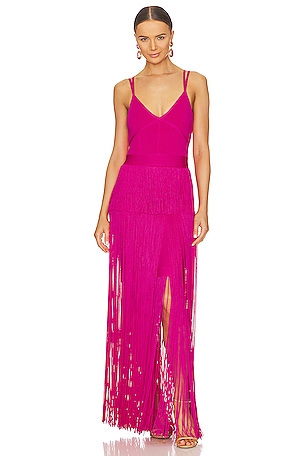 Strappy Ottoman Fringe Gown Herve Leger