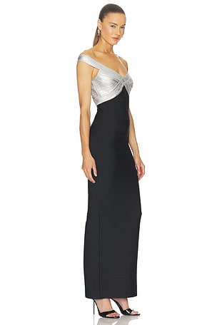 Herve Leger The Metallic Bonnie Gown in Black