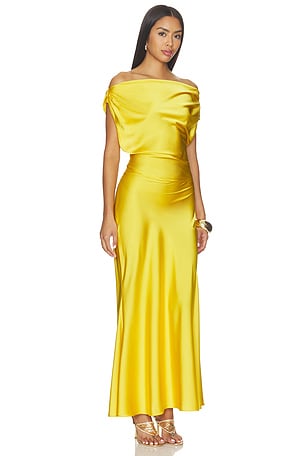 I.am.gia vestido kahlo saten maxi en color amarillo