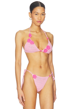 I.AM.GIA Crochet Bikini Top in Pink. Size S. Also